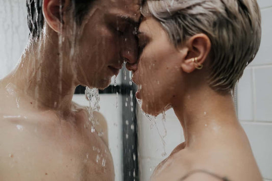 Couple in shower about to use lube alternatives
