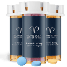 Promescent erectile dysfunction medications, generic Viagra® and Cialis® (Sildenafil and Tadalafil) prescribed online by healthcare professionals practicing telemedicine.