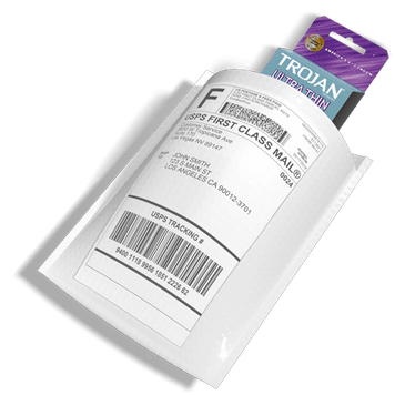 Trojan ultra thins package in shipping envelope