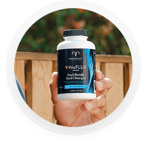 Man enjoying the benefits of VitaFLUX daily supplement from Promescent
