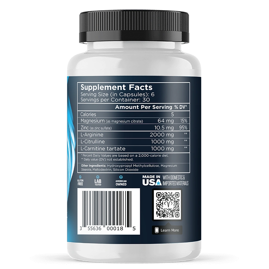 Supplement bottle label with nutritional information